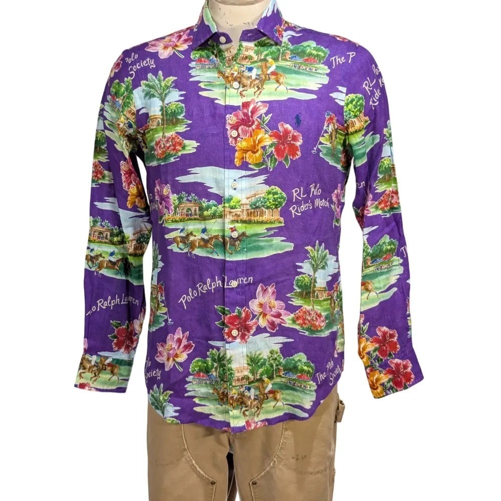Polo Ralph Lauren Mens Purple Linen Polo Playing Shirt Sz S Classic Fit NWT $150